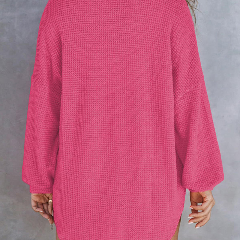 ✨New Arrival✨Women’s Loose Solid Color Waffle Knit Shirt-2