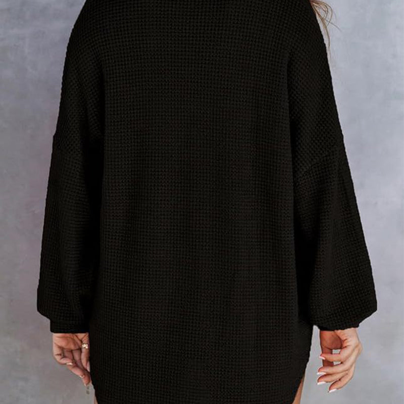 ✨New Arrival✨Women’s Loose Solid Color Waffle Knit Shirt-4