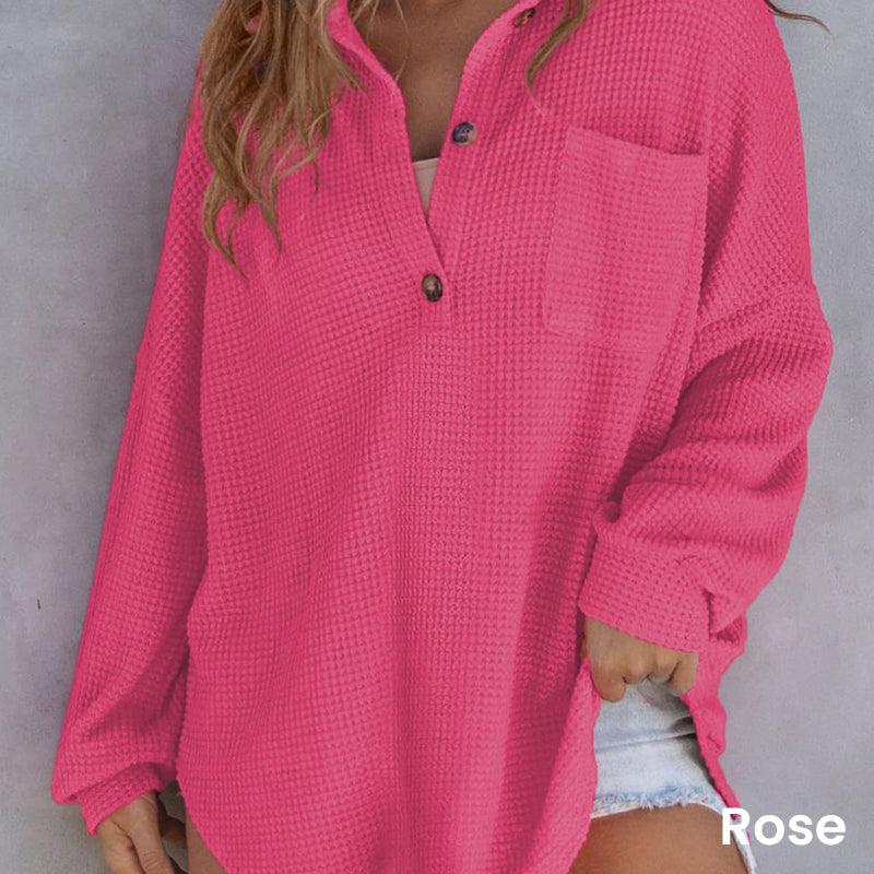 ✨New Arrival✨Women’s Loose Solid Color Waffle Knit Shirt-10
