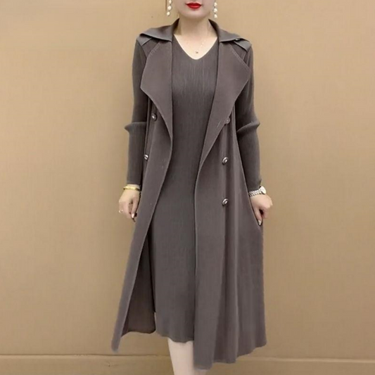 🎉Autumn Hot Sale🎉Fashionable Pleated Suit Collar Fake Two-piece Trench Coat