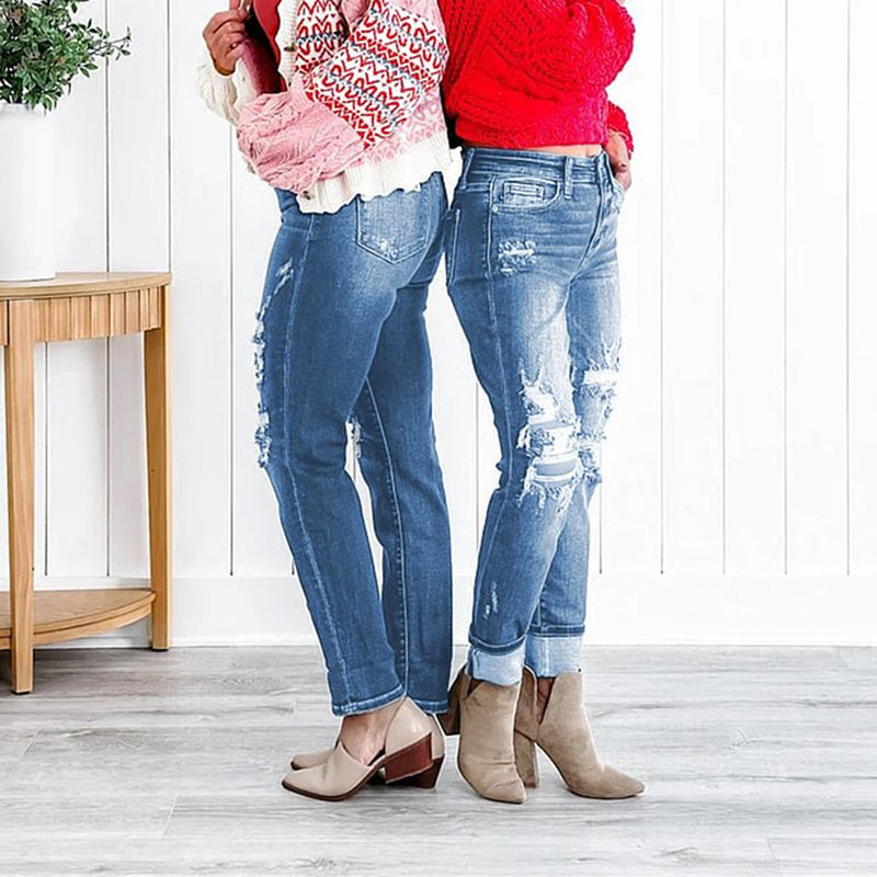 🔥HOT Sale🔥Women's Tummy Control Distressed Cuffed Boyfriend Jeans-3