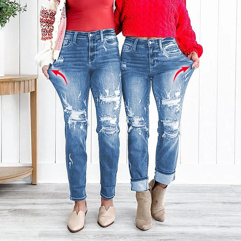 🔥HOT Sale🔥Women's Tummy Control Distressed Cuffed Boyfriend Jeans-1