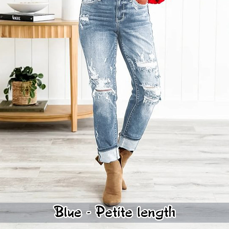 🔥HOT Sale🔥Women's Tummy Control Distressed Cuffed Boyfriend Jeans-15