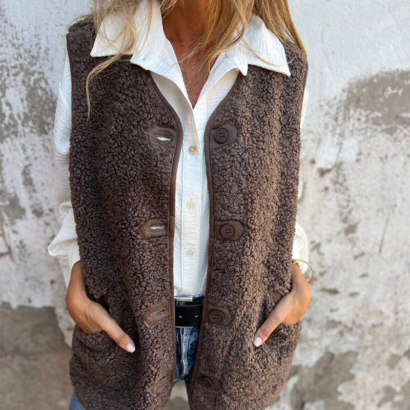 Women's Fall Button Down Short Warm Vest-3