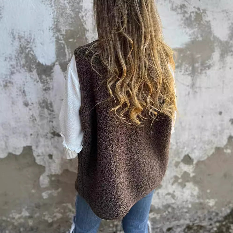 Women's Fall Button Down Short Warm Vest-2