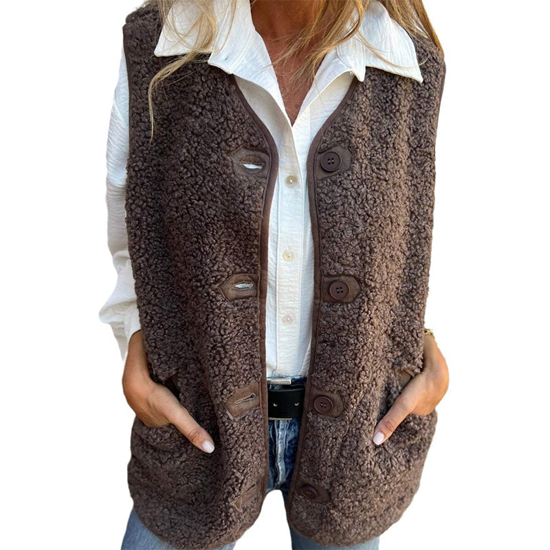 Women's Fall Button Down Short Warm Vest-9