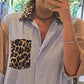 🌷Limited Time 50% OFF💞Women's Loose Leopard & Stripe Patchwork Shirt Dress-4