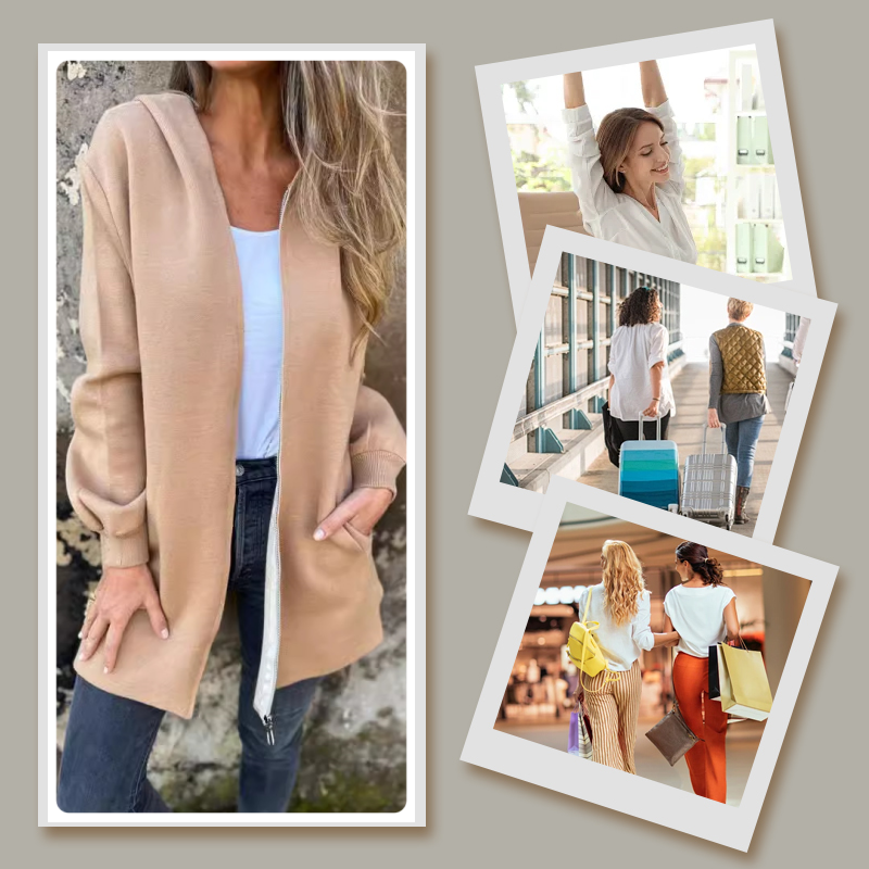 🌷Limited Time 43% OFF💞Women's Solid Zipper Hooded Coat with Pockets-6