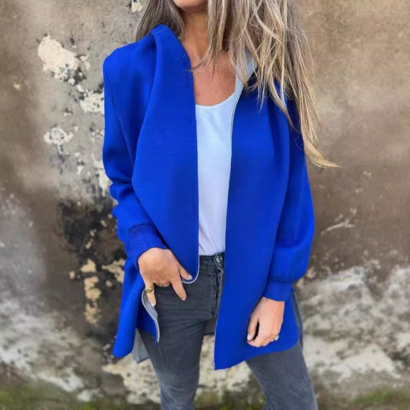 🌷Limited Time 43% OFF💞Women's Solid Zipper Hooded Coat with Pockets-12