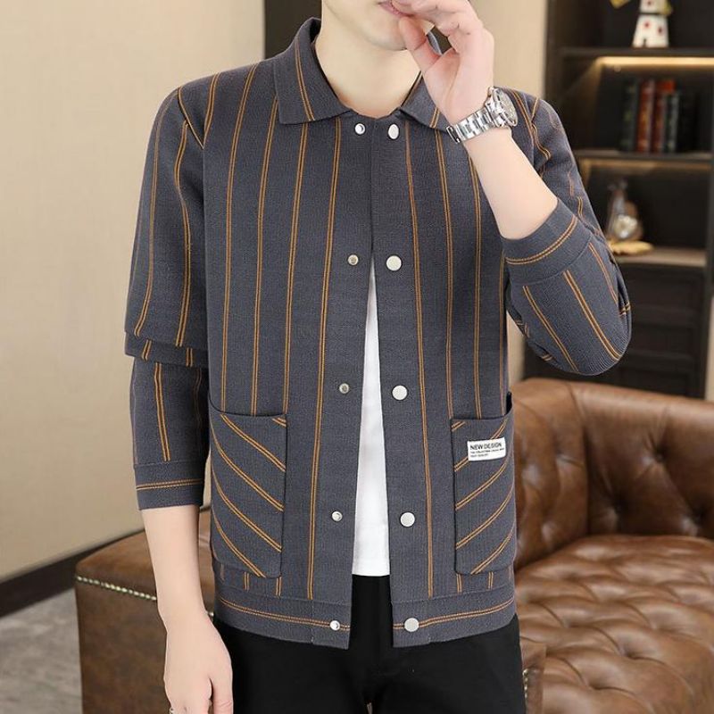 ✨New Arrival✨Men's Casual Striped Knitted Lapel Jacket-2