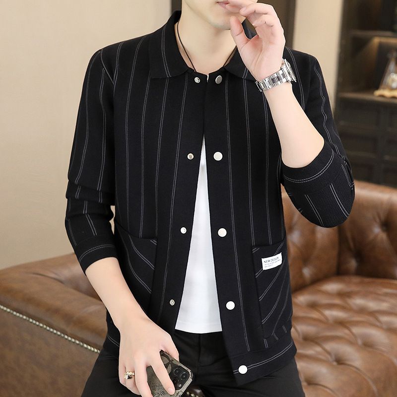 ✨New Arrival✨Men's Casual Striped Knitted Lapel Jacket-1