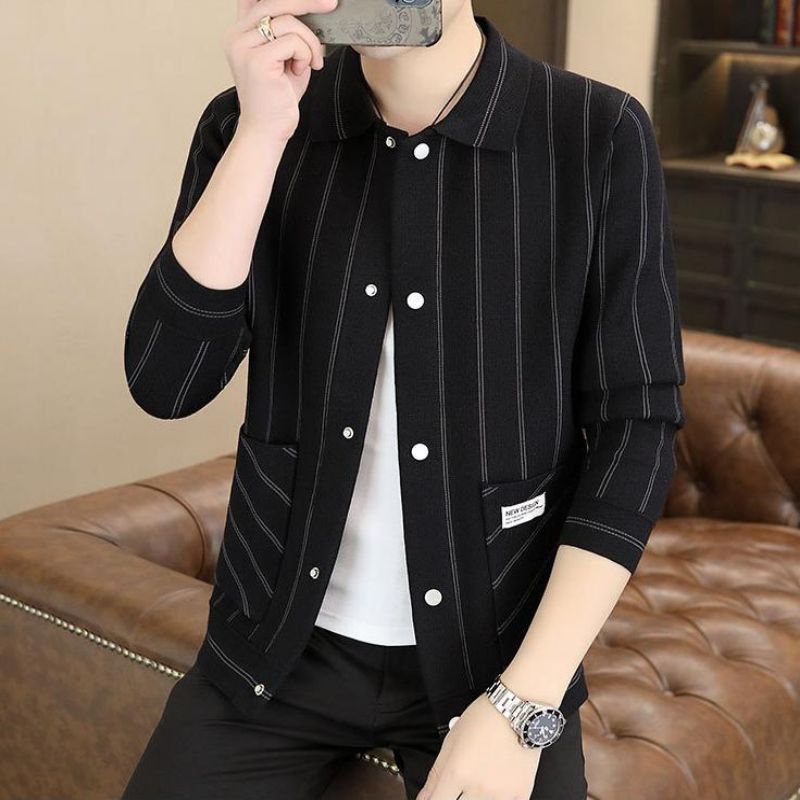 ✨New Arrival✨Men's Casual Striped Knitted Lapel Jacket-4