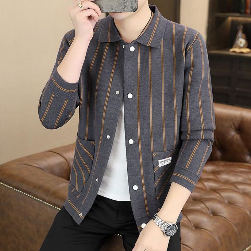 ✨New Arrival✨Men's Casual Striped Knitted Lapel Jacket-8