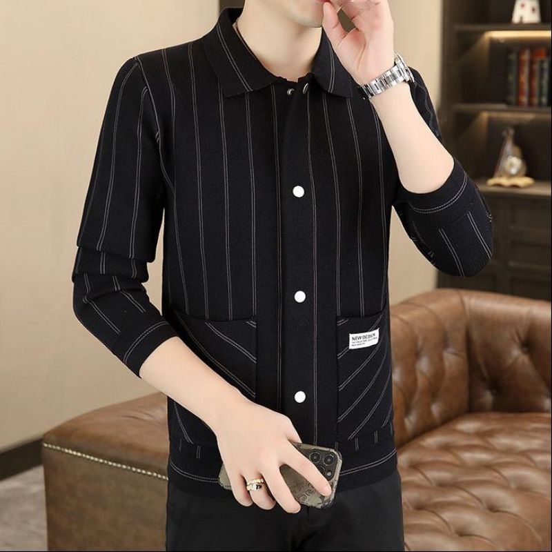 ✨New Arrival✨Men's Casual Striped Knitted Lapel Jacket-7