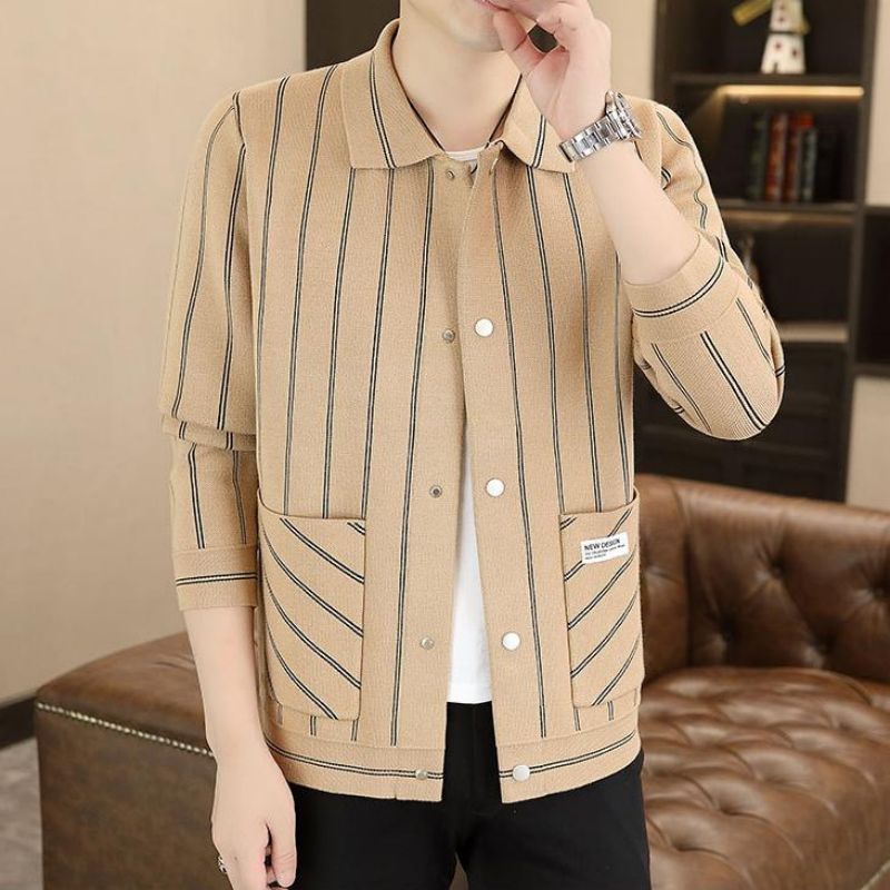 ✨New Arrival✨Men's Casual Striped Knitted Lapel Jacket-6