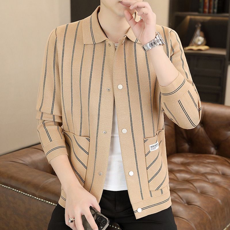 ✨New Arrival✨Men's Casual Striped Knitted Lapel Jacket-11