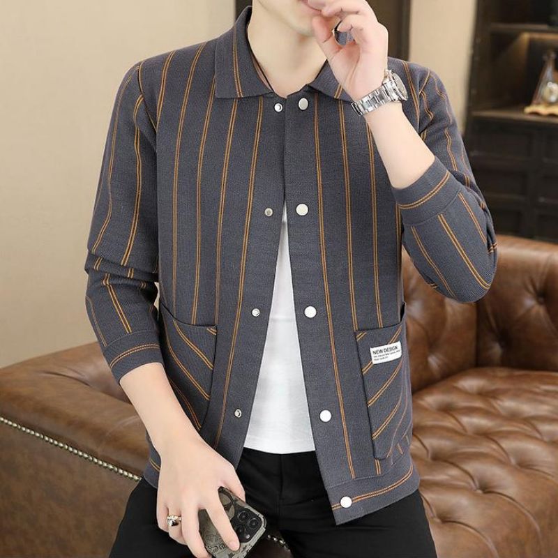 ✨New Arrival✨Men's Casual Striped Knitted Lapel Jacket-9