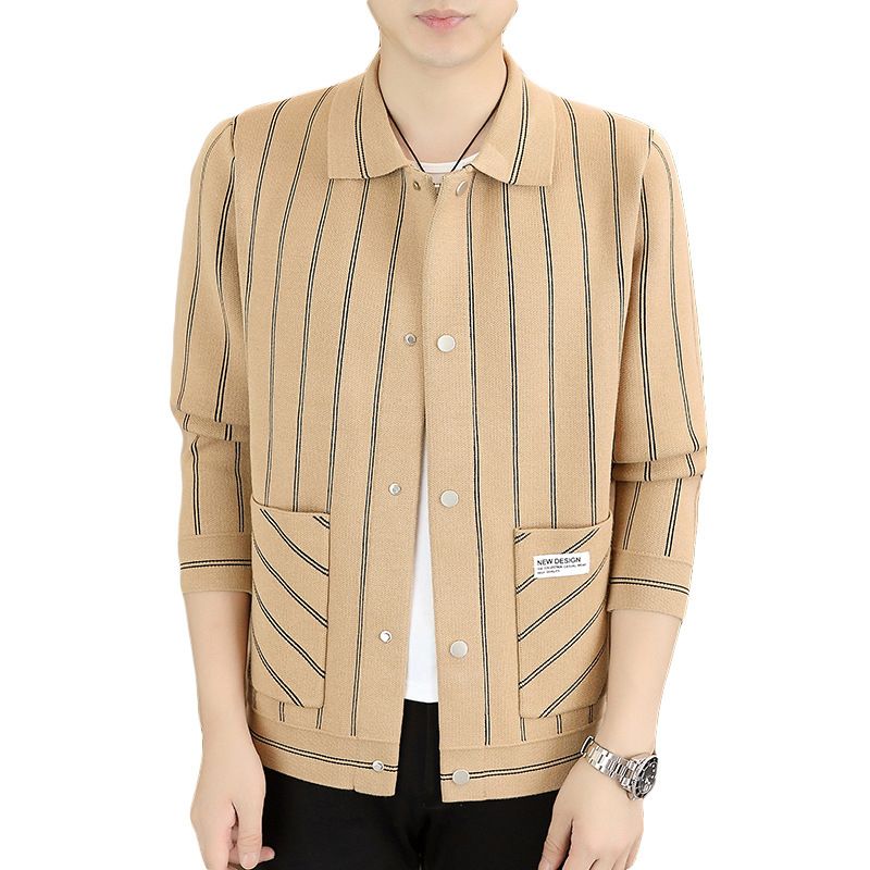 ✨New Arrival✨Men's Casual Striped Knitted Lapel Jacket-17