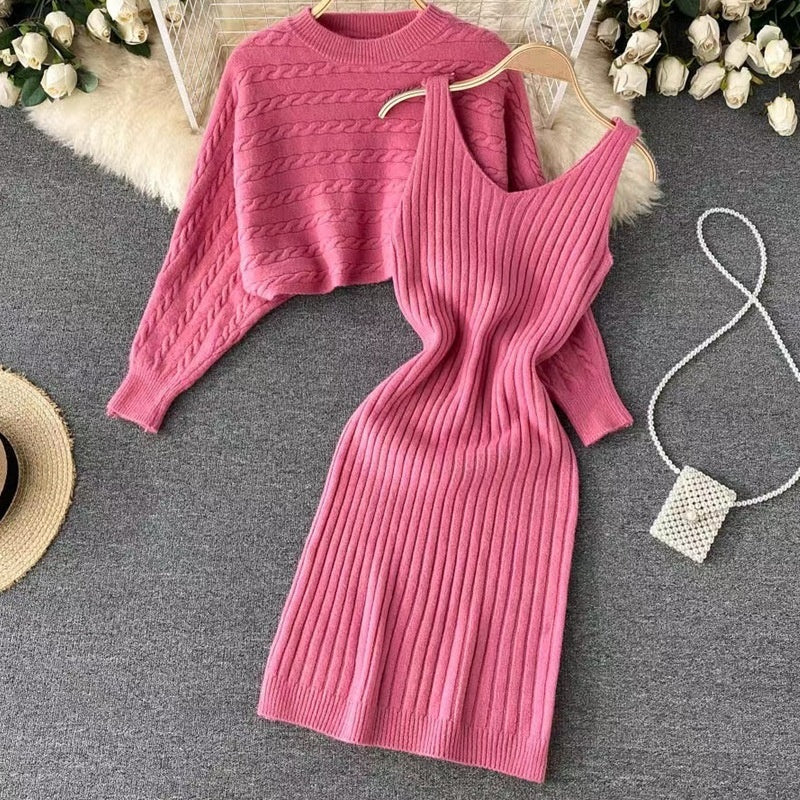 ✨New Arrival✨Women’s Two Piece Sweater Set Crop Top & Bodycon Dress-4