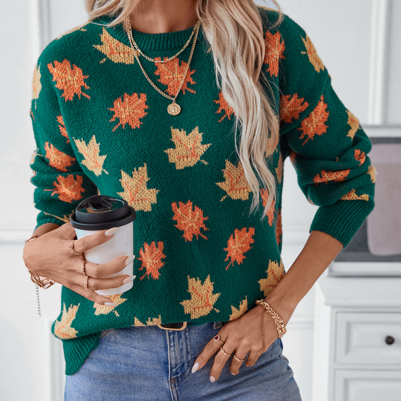 ✨New Arrival✨Women's Casual Knit Sweater with Maple Leaf Pattern-1