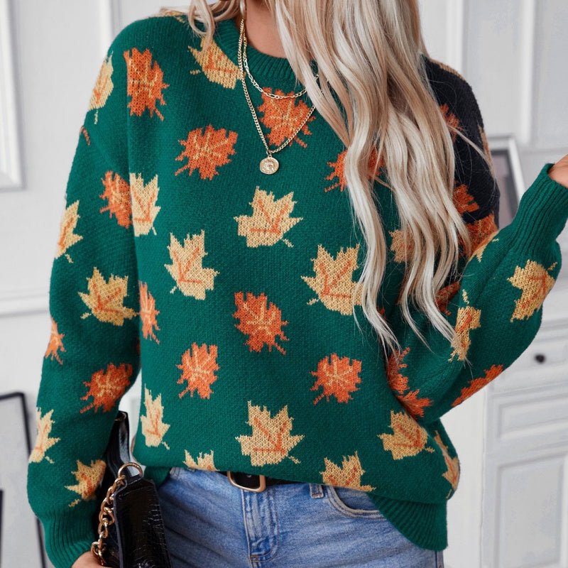 ✨New Arrival✨Women's Casual Knit Sweater with Maple Leaf Pattern-6