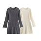 ✨New Arrival✨Solid Color Round Neck Knit Long Sleeve Mini Dress-4