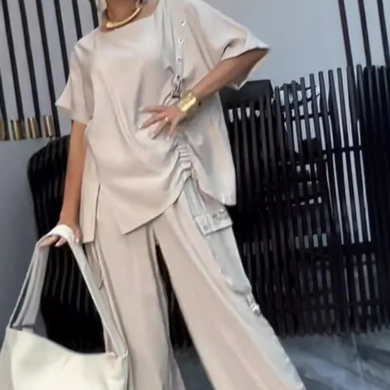 ✨New Arrival✨【🔥2-piece set】💖Women's Round Neck T-Shirt and Trousers Two-Piece Suit-4