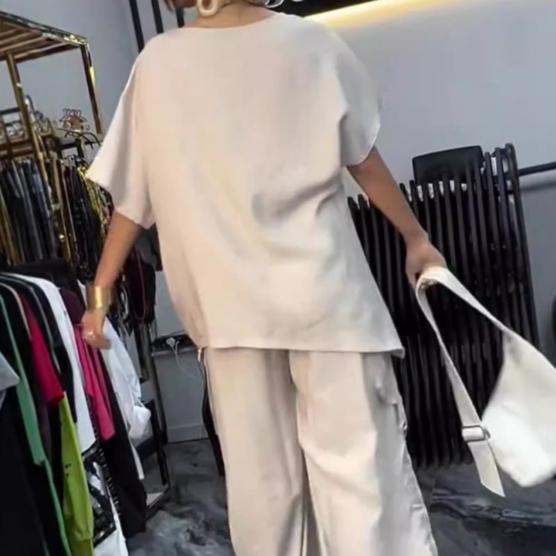 ✨New Arrival✨【🔥2-piece set】💖Women's Round Neck T-Shirt and Trousers Two-Piece Suit-2