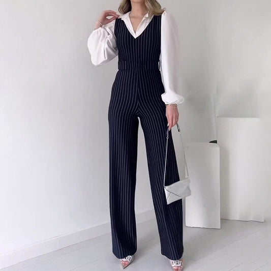 ✨New Arrival✨Women's Striped Lapel Long Sleeve Jumpsuits