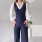 ✨New Arrival✨Women's Striped Lapel Long Sleeve Jumpsuits-3