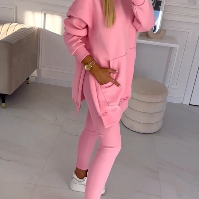🎁Women's Fashion Solid Color Hoodie And Lined Leggings Two-Piece Set-5