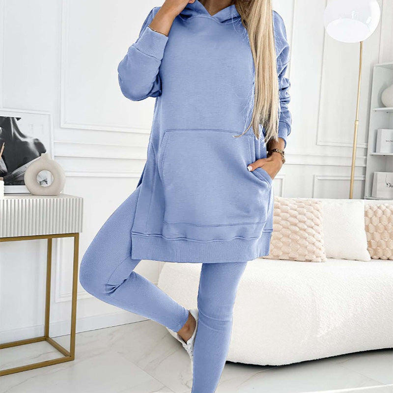 🎁Women's Fashion Solid Color Hoodie And Lined Leggings Two-Piece Set-13