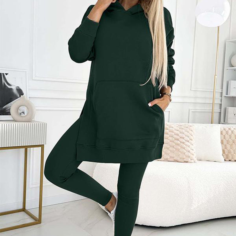 🎁Women's Fashion Solid Color Hoodie And Lined Leggings Two-Piece Set-14