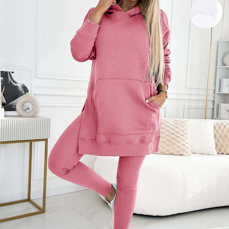 🎁Women's Fashion Solid Color Hoodie And Lined Leggings Two-Piece Set-15