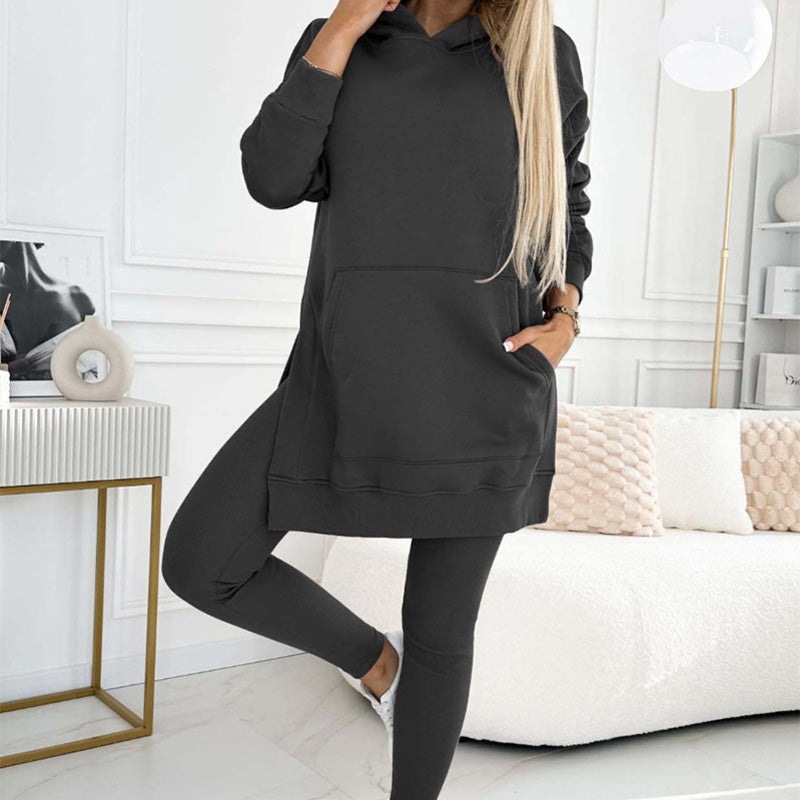 🎁Women's Fashion Solid Color Hoodie And Lined Leggings Two-Piece Set-17