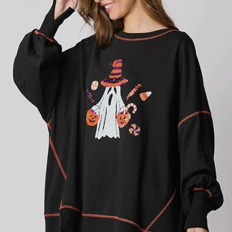 ✨New Arrival✨Women’s Trendy Halloween Ghost Sequin Sweatshirt-3