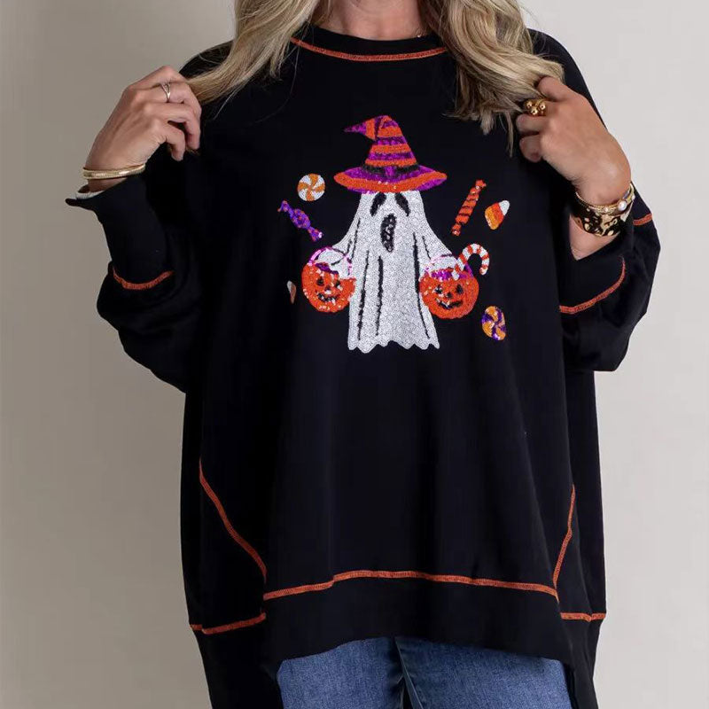 ✨New Arrival✨Women’s Trendy Halloween Ghost Sequin Sweatshirt-8