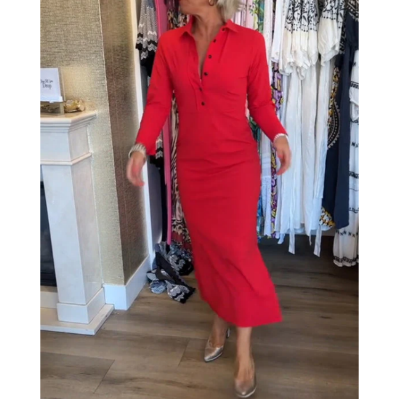 ✨New Arrival✨Women's Sexy Red Long Sleeve Lapel Dress-1