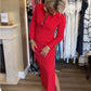 ✨New Arrival✨Women's Sexy Red Long Sleeve Lapel Dress-3