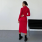 ✨New Arrival✨Women's Sexy Red Long Sleeve Lapel Dress-8