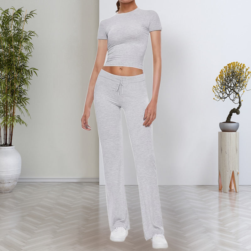 🔥Clearance Sale🔥Women's Casual Solid Color T-Shirt & Straight Leg Pants Set-1