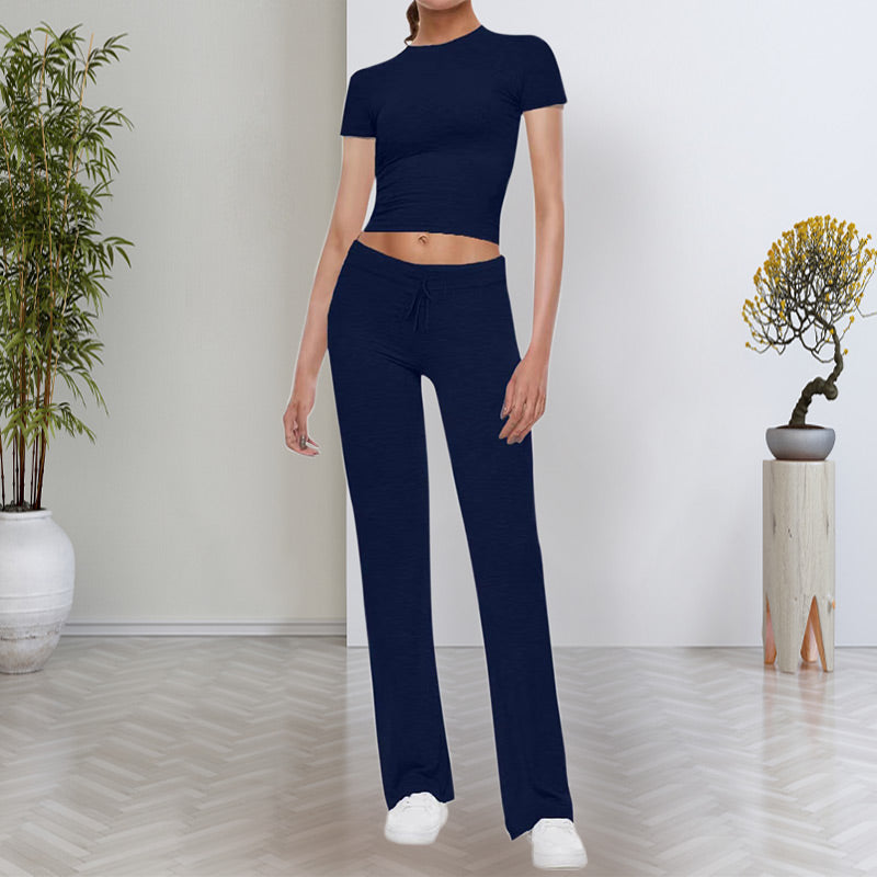 🔥Clearance Sale🔥Women's Casual Solid Color T-Shirt & Straight Leg Pants Set-2