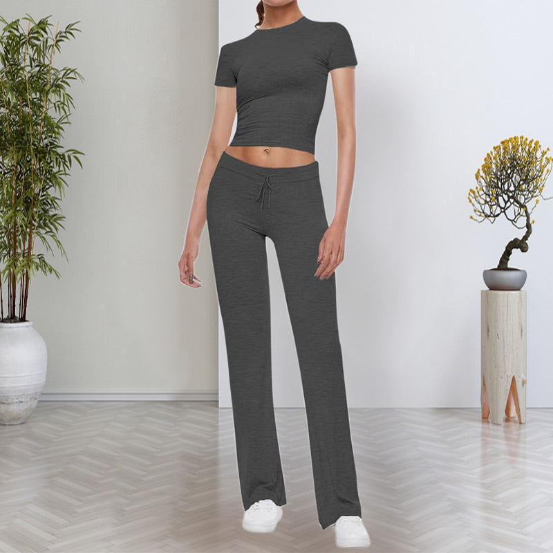🔥Clearance Sale🔥Women's Casual Solid Color T-Shirt & Straight Leg Pants Set-3
