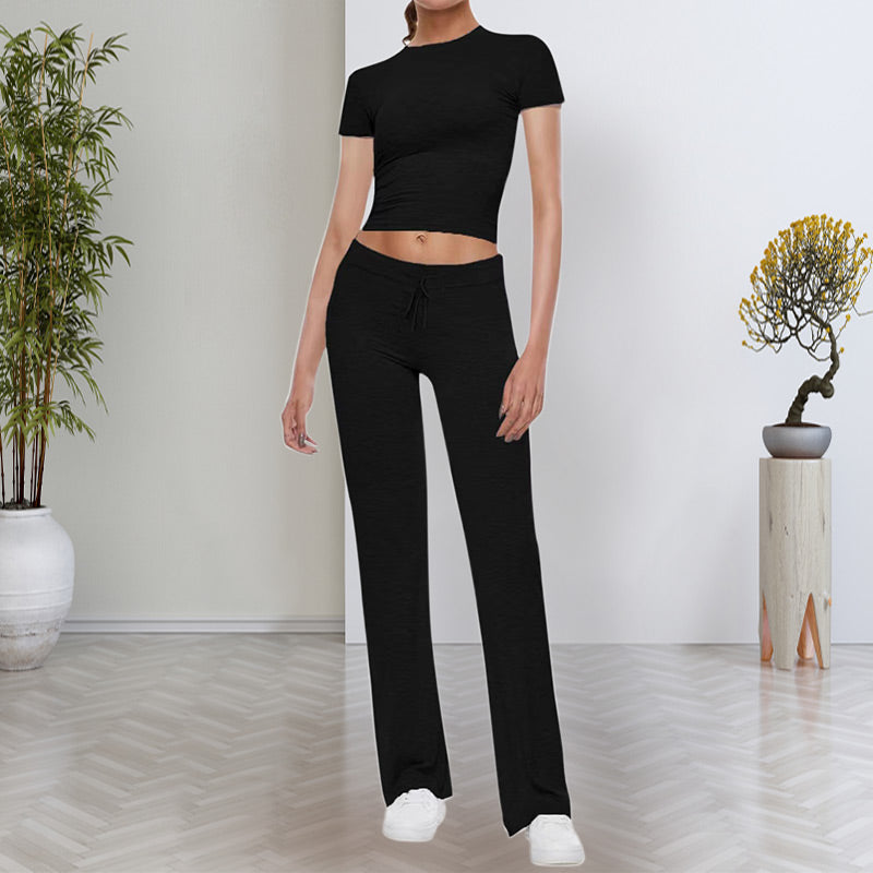 🔥Clearance Sale🔥Women's Casual Solid Color T-Shirt & Straight Leg Pants Set-4