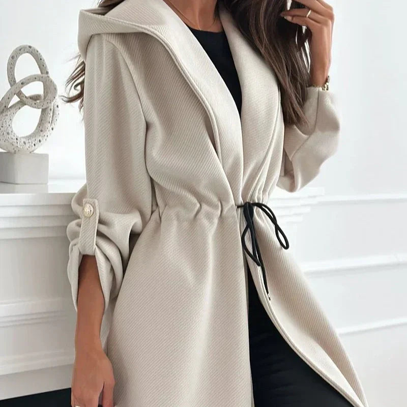 ✨New Arrival✨Women’s Trendy Tie Waist Hooded Long Coat-2