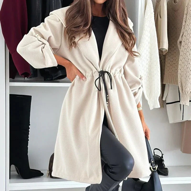 ✨New Arrival✨Women’s Trendy Tie Waist Hooded Long Coat-1