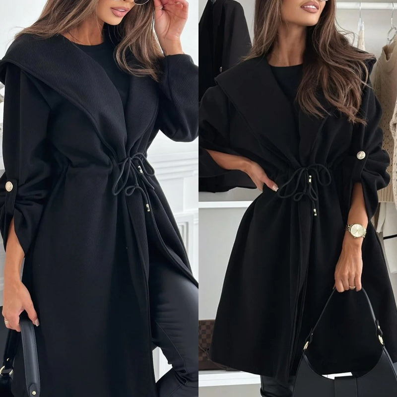 ✨New Arrival✨Women’s Trendy Tie Waist Hooded Long Coat-4