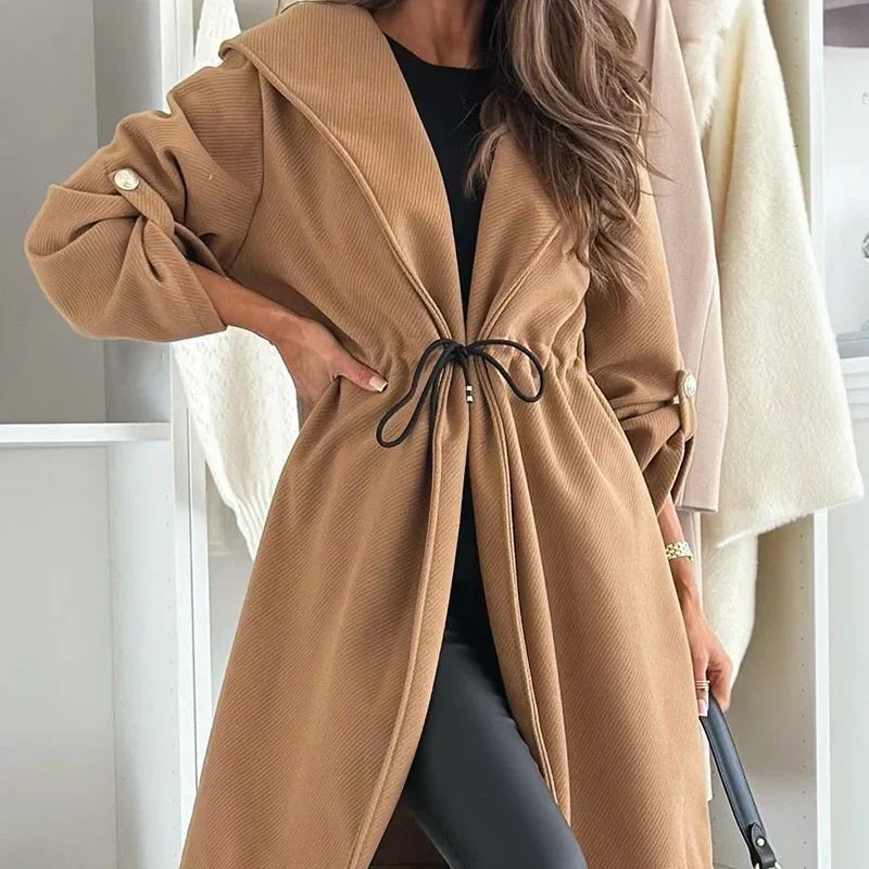 ✨New Arrival✨Women’s Trendy Tie Waist Hooded Long Coat-9