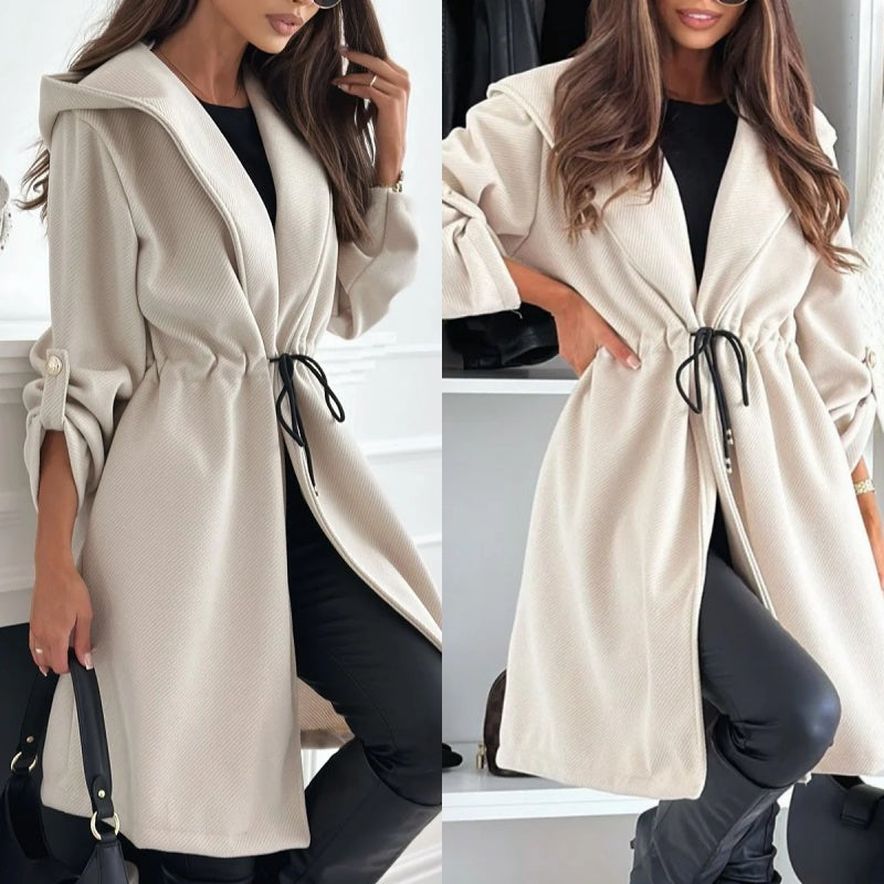✨New Arrival✨Women’s Trendy Tie Waist Hooded Long Coat-6