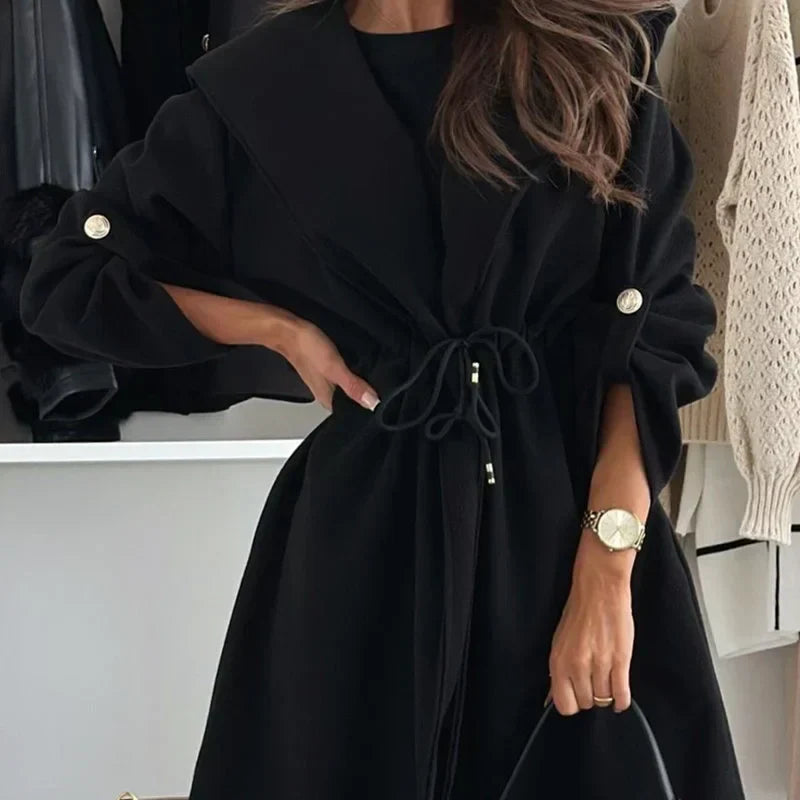 ✨New Arrival✨Women’s Trendy Tie Waist Hooded Long Coat-11